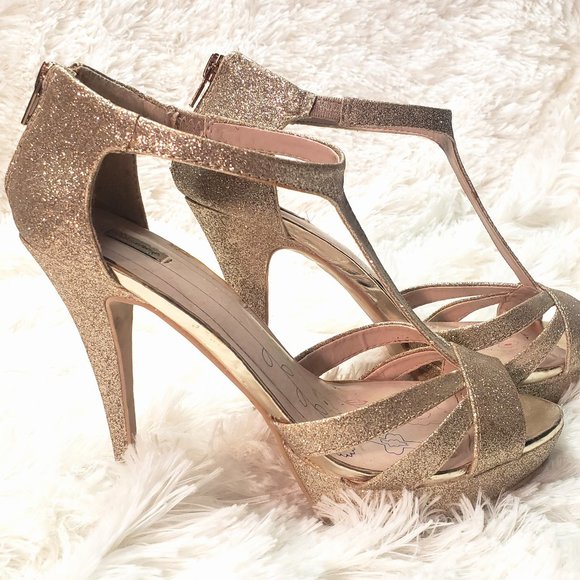 Gold Sparkle Platform Heels - Picture 3 of 11